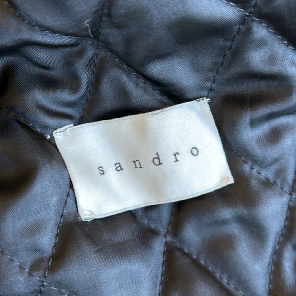 Sandro Paris Black Leather Suede Quilted Lined‎ Zip Biker Jacket Women’s Size XS - Picture 3 of 14
